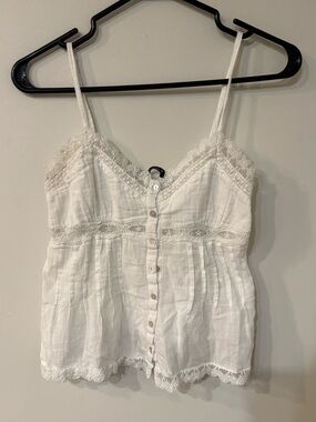 Zara White Lace-Trim Button Cami